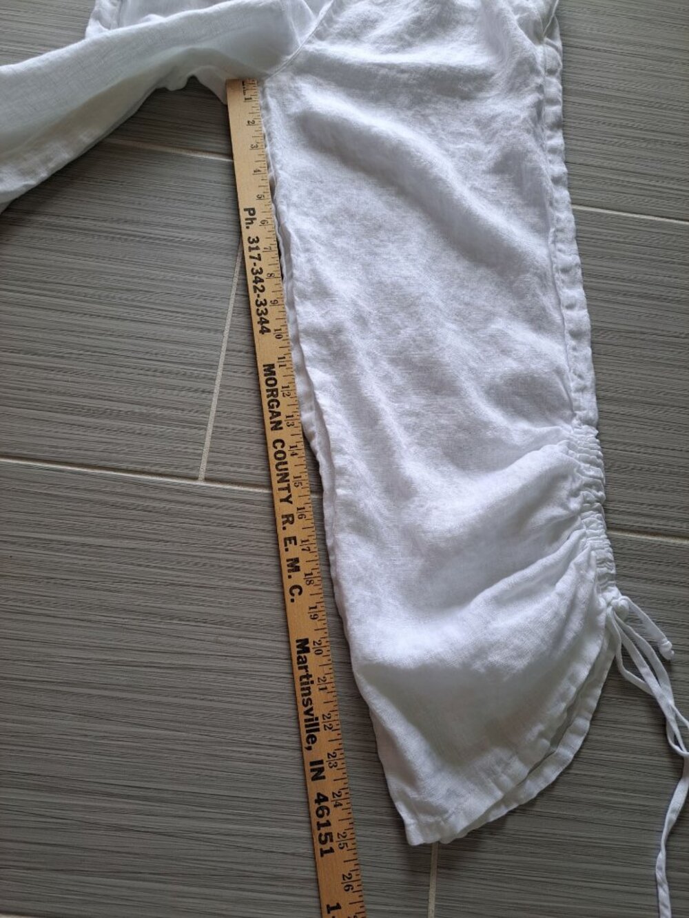 Et' Lois White Linen Drawstring Pants Ruched Hem Elastic Pull On Waistband S - Picture 11 of 11